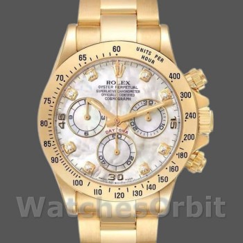 Replique Hommes Rolex Daytona 40mm Hommes-116528-Yellow Gold-MOP-Diamond Dial MOP