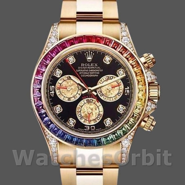 Replique Hommes Rolex Daytona-116598, 40mm, or jaune, cadran diamant noir, Hommes Black
