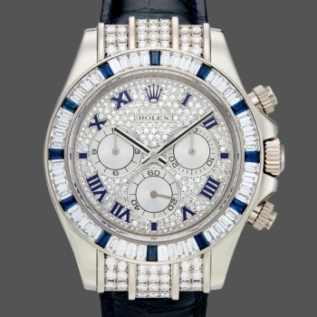 Replique Hommes Rolex Daytona 40mm Men's-116599-Pave Diamond Dial-Blue Leather Strap Blue
