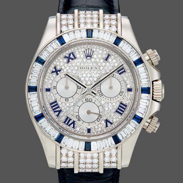 Replique Hommes Rolex Daytona 40mm Men's-116599-Pave Diamond Dial-Blue Leather Strap Blue