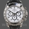 Replique Hommes Rolex Daytona 40mm Men's-16519-White Dial-Black Leather Strap White