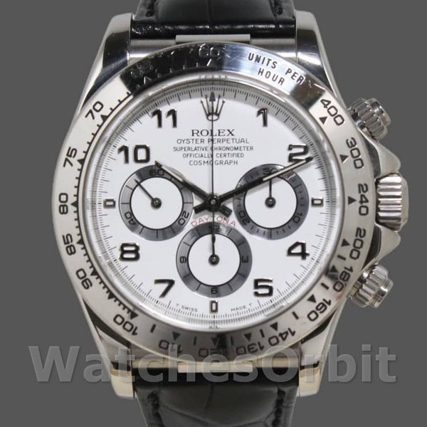 Replique Hommes Rolex Daytona 40mm Men's-16519-White Dial-Black Leather Strap White