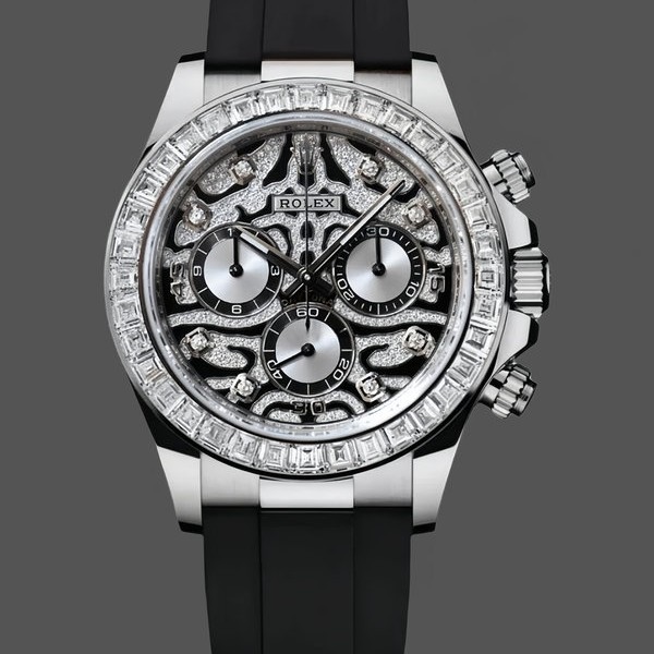 Replique Hommes Rolex Daytona 40-116589TBR, Eye of the Tiger, or blanc, cadran diamant, Oysterflex, cadran diamant