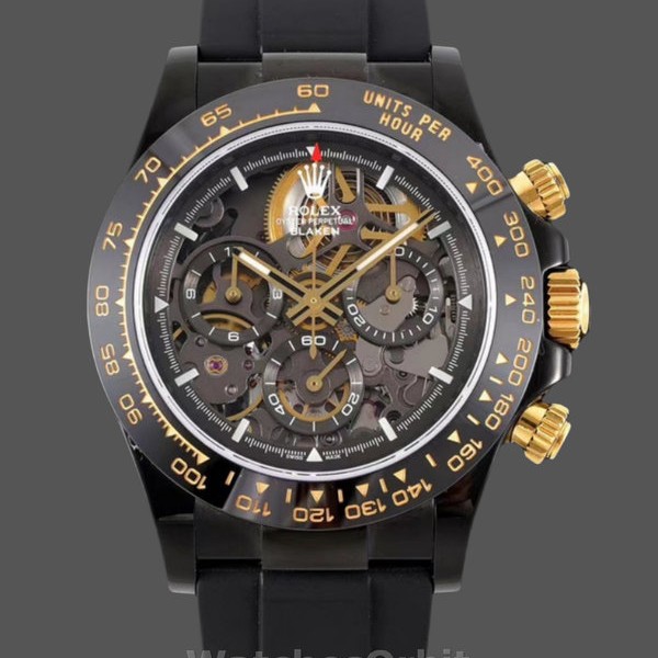 Replique Hommes Rolex Daytona Blaken 40MM Mirror Skeleton Dial Noir Cadran Squelette Hommes