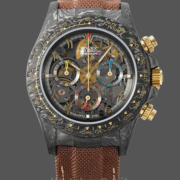 Replique Homme - Rolex Daytona Cosmograph DIW Carbon Case Skeleton Dial Brown Strap Skeleton