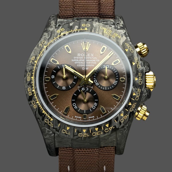 Replique Hommes Rolex Daytona-DIW, 40mm, noir et or, NTPT customisé, fibre de carbone, marron