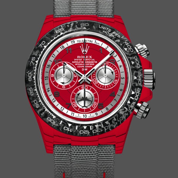 Replique Hommes Rolex Daytona-DIW, Customised Oyster, Red Quartz, Carbon Fiber, 40mm, Red