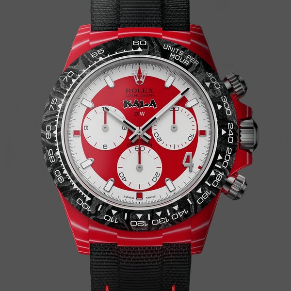 Replique Hommes Rolex Daytona-DIW x Kakha Kaladze, Oyster personnalisé, quartz rouge, fibre de carbone, 40 mm, rouge et blanc