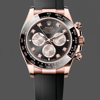 Replique Hommes - Rolex Daytona-126515LN 0004, bracelet caoutchouc or Everose, cadran noir, diamant, noir