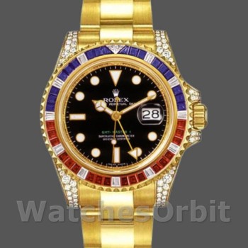 Replique Hommes Rolex GMT-Master II 40mm Hommes-116758-Bracelet d'huître-Cadran noir-Diamants Noirs