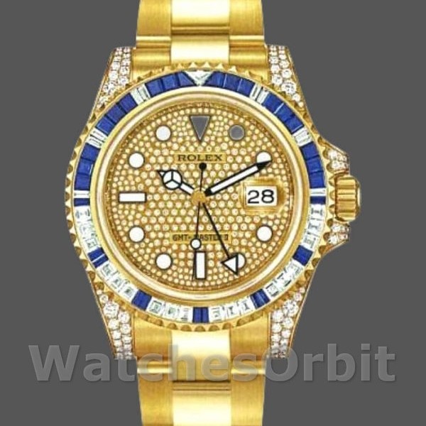 Replique Hommes Rolex GMT-Master II-116758, 40mm, or jaune, cadran pave, Hommes Pave