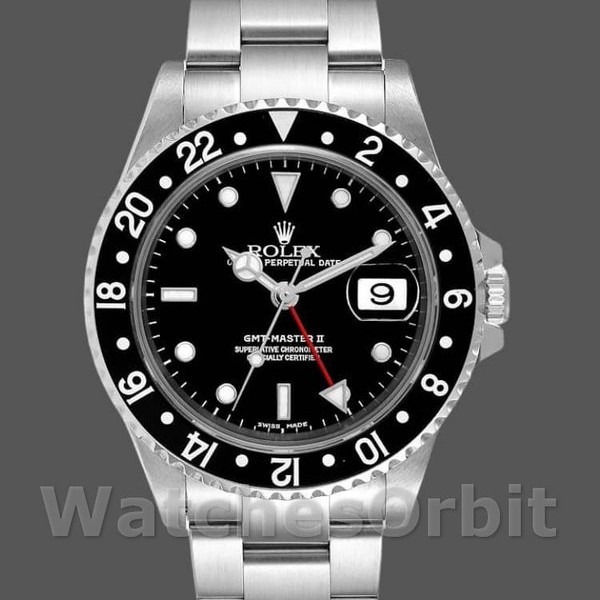 Replique Hommes Rolex GMT-Master II-16710, 40mm, cadran noir, boîte en acier inoxydable, Noir Hommes
