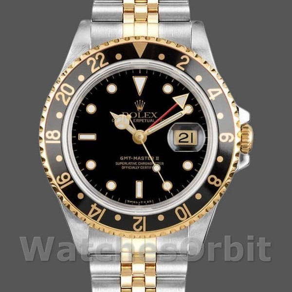 Replique Hommes Rolex GMT-Master II 40mm Hommes-16713LN-Oystersteel & Yellow Gold-Black Dial Black