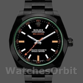 Replique Hommes Rolex Milgauss 40mm Hommes-116400GV-Green Crystal-Stainless Steel/PVD-Black Dial Black