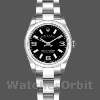 Replique Rolex Oyster Perpetual 26mm Femmes-176200-Cadran noir-Acier inoxydable Noir