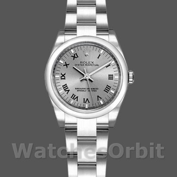 Replique Rolex Oyster Perpetual 26mm Femmes-176200-Rhodium Gris Cadran chiffres romains Gris<br />