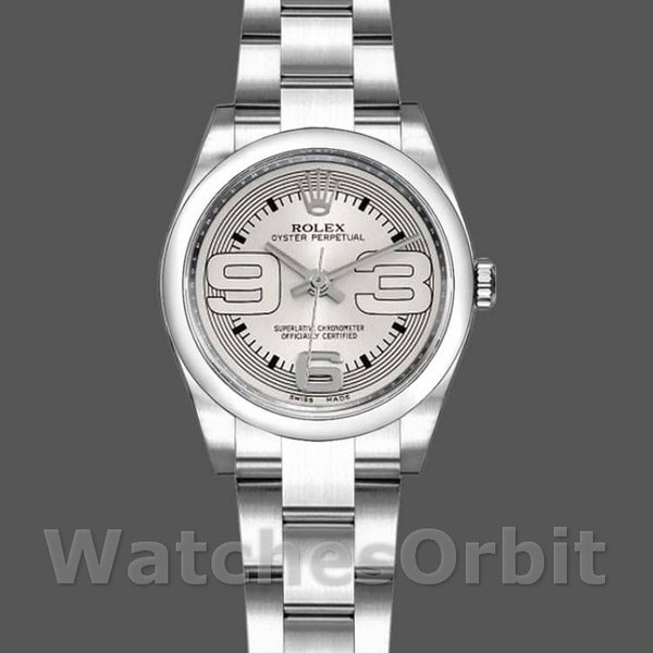 Replique Rolex Oyster Perpetual 26mm Femme-176200-Argent Cadran arabe-Bracelet d'huître argenté