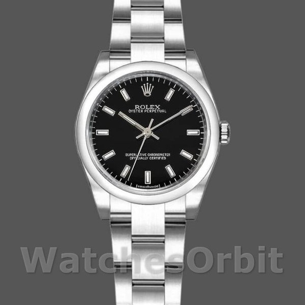 Replique Rolex Oyster Perpetual 26mm Femme-176200-acier inoxydable-cadran index noir Noir
