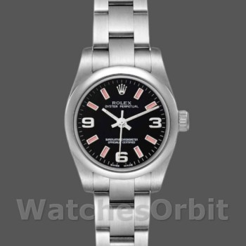 Replique Rolex Oyster Perpetual 26mm Femme-176200-acier inoxydable-cadran noir Noir