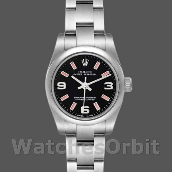 Replique Rolex Oyster Perpetual 26mm Femme-176200-acier inoxydable-cadran noir Noir