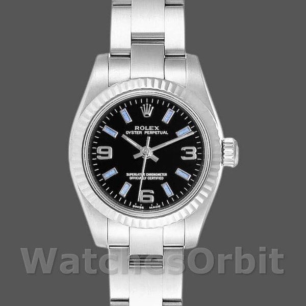 Replique Rolex Oyster Perpetual 26mm Femmes-176234-Cadran noir-Baton bleu Noir