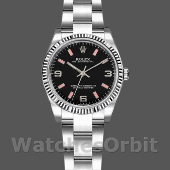 Replique Rolex Oyster Perpetual 26mm Femmes-176234-Cadran noir-Nivelle cannelée Noir