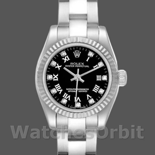 Replique Rolex Oyster Perpetual 26mm Femme-176234-Noir Cadran Romain & Diamant Noir
