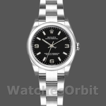 Replique Rolex Oyster Perpetual 26mm Femmes-176234-Cerclage cannelé-Noir Cadran arabe Noir