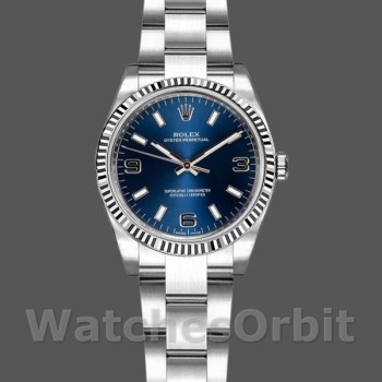 Replique Rolex Oyster Perpetual 26mm Femmes-176234-Cerclage cannelé-Cadran bleu Bleu