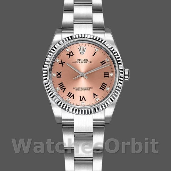 Replique Rolex Oyster Perpetual 26mm Femmes-176234-Pink Diamond Dial-Fluted Bezel Pink