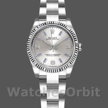 Replique Rolex Oyster Perpetual 26mm Femme-176234-Cadran argenté-Baton bleu argenté
