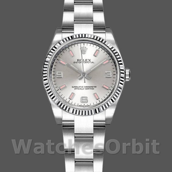 Replique Rolex Oyster Perpetual 26mm Femmes-176234-Cadran argenté-Baton rose argenté