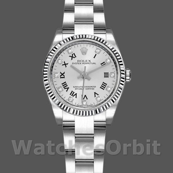 Replique Rolex Oyster Perpetual 26mm Femme-176234-Silver Roman Diamond Dial Argenté