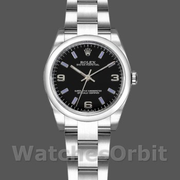 Replique Rolex Oyster Perpetual 31mm Femmes-177200-Cadran noir-Baton bleu Noir
