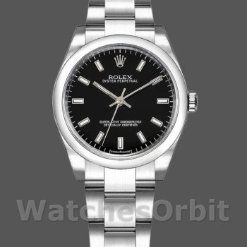 Replique Rolex Oyster Perpetual 31mm Femme-177200-Noir Cadran Index-Cerclage bombé Noir