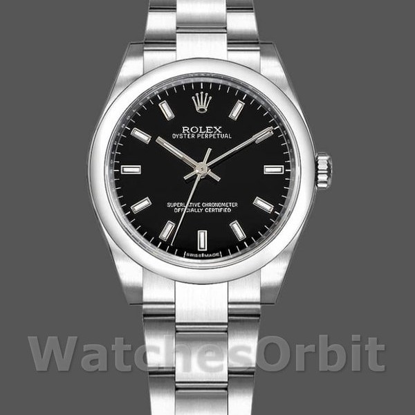 Replique Rolex Oyster Perpetual 31mm Femme-177200-Noir Cadran Index-Cerclage bombé Noir