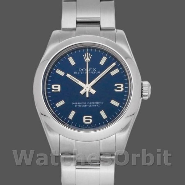 Replique Rolex Oyster Perpetual 31mm Women's-177200-Blue Arabic Dial-Domed Bezel Blue pour femme