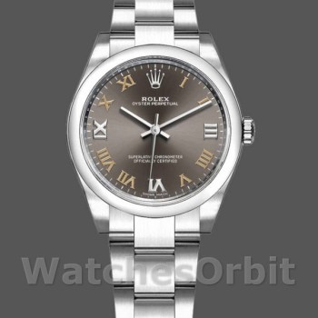 Replique Rolex Oyster Perpetual 31mm Femmes-177200-Cadran gris foncé-lunette bombée Gris foncé
