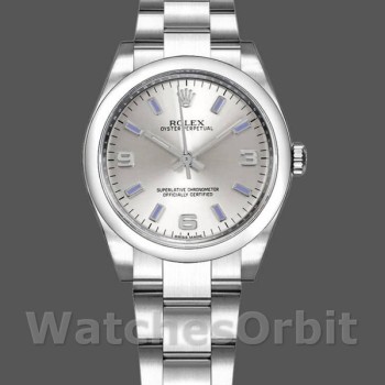 Replique Rolex Oyster Perpetual 31mm Femme-177200-Cadran argenté-marqueurs bleus Argenté