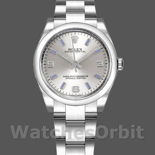 Replique Rolex Oyster Perpetual 31mm Femme-177200-Cadran argenté-marqueurs bleus Argenté