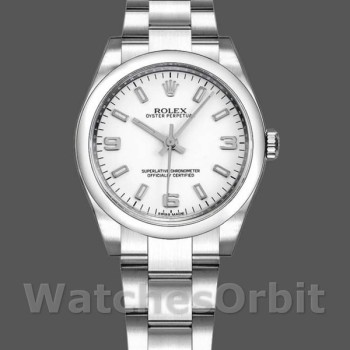 Replique Rolex Oyster Perpetual 31mm Femmes-177200-Cadran arabe blanc-Bracelet d'huître blanc