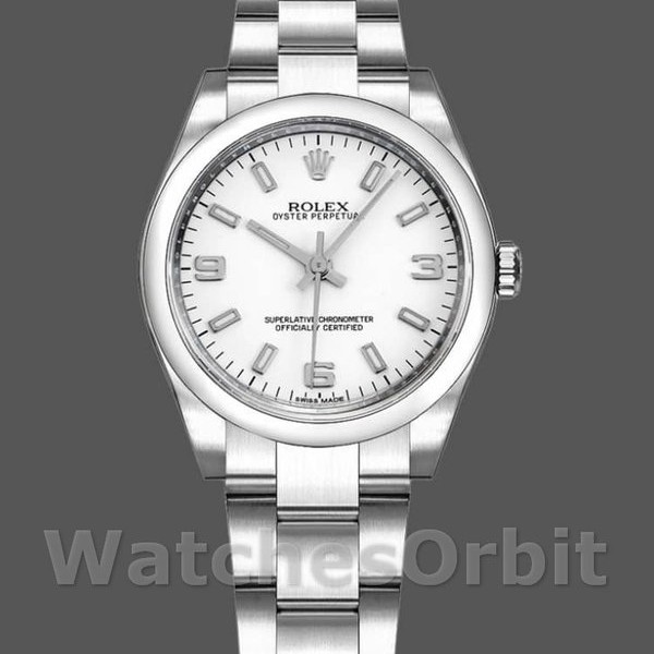 Replique Rolex Oyster Perpetual 31mm Femmes-177200-Cadran arabe blanc-Bracelet d'huître blanc
