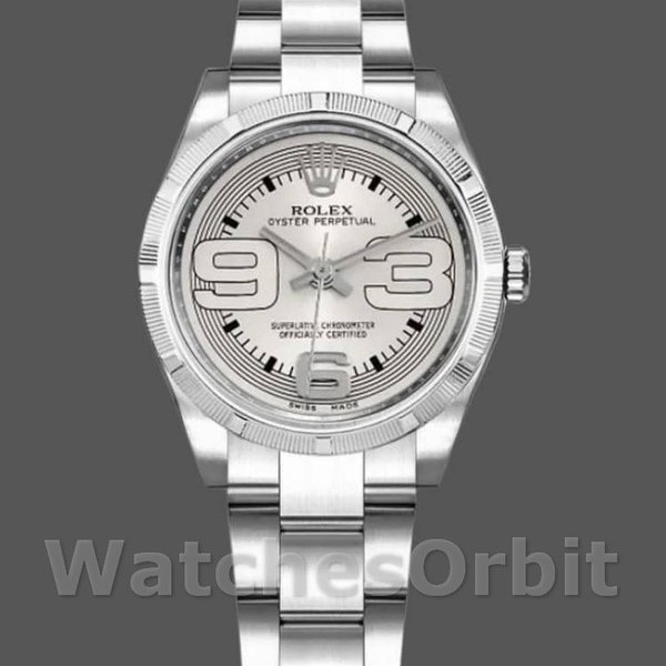 Replique Rolex Oyster Perpetual 31mm Femme-177210-Silver Maxi Arabic Dial Argenté