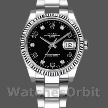 Replique Rolex Oyster Perpetual Date 34mm Unisex-115234-Cadran noir à diamant Black Diamond