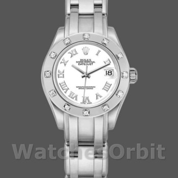 Replique Rolex Pearlmaster 29mm Femme-80319-cadran romain blanc Luxe