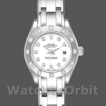 Replique Rolex Pearlmaster 29mm Femme-80319-Cadran blanc-Diamant Luxe