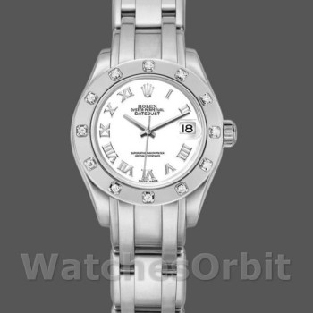 Replique Rolex Pearlmaster 29mm Femme-80319-cadran romain blanc Luxe