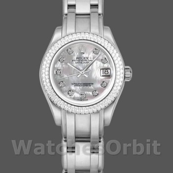 Replique Femmes Rolex Pearlmaster 34mm Femmes-81339-White MOP Diamond Dial Luxury