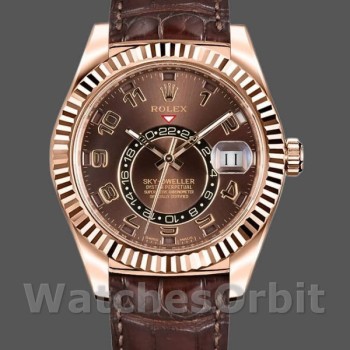Replique Hommes Rolex Sky-Dweller 42mm Hommes-326135-Chocolate Arabic Sunray Brown Dial Chocolate