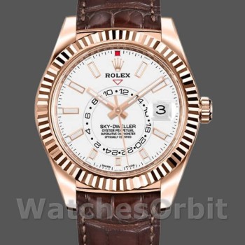 Replique Hommes Rolex Sky-Dweller 42mm Hommes-326135-White Dial-Rose Gold White